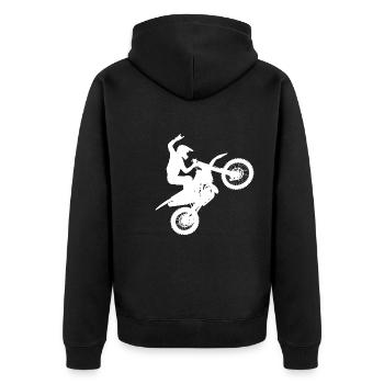 Motocross Dirt Biker Damen Freestyle Motocross - Unisex Premium Bio Zip Hoodie - Schwarz - Hinten - Nico (187cm)