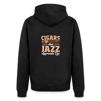 Zigarren und Jazz schätzen das Leben - Unisex Premium Bio Zip Hoodie - Schwarz - Hinten - Nico (187cm)