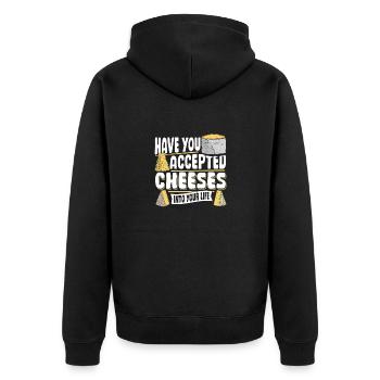 Parmesan Gouda Nahm Käse In Ihr Leben Auf - Unisex Premium Bio Zip Hoodie - Schwarz - Hinten - Nico (187cm)