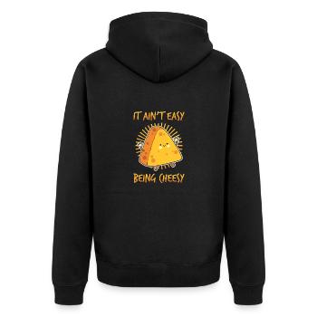 Käse Es Ist Nicht Einfach, Käsig Zu Sein. - Unisex Premium Bio Zip Hoodie - Schwarz - Hinten - Nico (187cm)