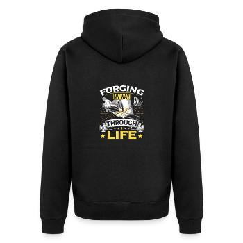 Power Blacksmith Metalforge Merch - Unisex Premium Organic Zip Hoodie - black - Back - Nico (187cm)