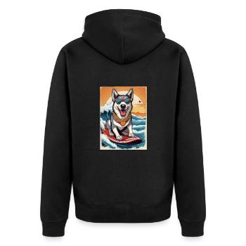 Cool husky sur une planche de surf - Veste à capuche bio Premium Unisexe - noir - Dos - Nico (187cm)