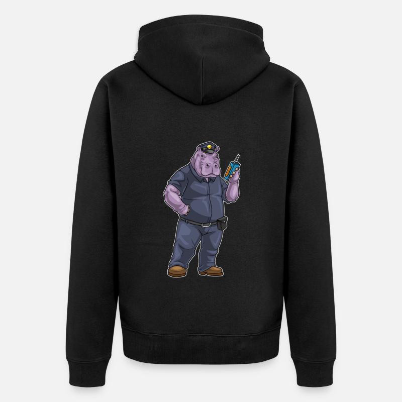 Hippopotame Policier Microphone Police - Veste à capuche bio Premium Unisexe - noir