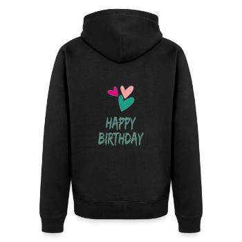 BIRTHDAY. HAPPY BIRTHDAY. HAPPY BIRTHDAY. - Unisex Premium Organic Zip Hoodie - black - Back - Nico (187cm)