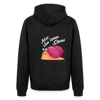 Bloss keinen Stress immer schön ruhig bleiben - Unisex Premium Bio Zip Hoodie - Schwarz - Hinten - Nico (187cm)