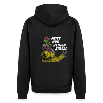 Keinen Stress Schnecken übereinander und Spruch - Unisex Premium Bio Zip Hoodie - Schwarz - Hinten - Nico (187cm)