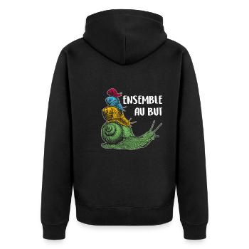 ensemble vers le but quatre escargots et proverbe - Veste à capuche bio Premium Unisexe - noir - Dos - Nico (187cm)