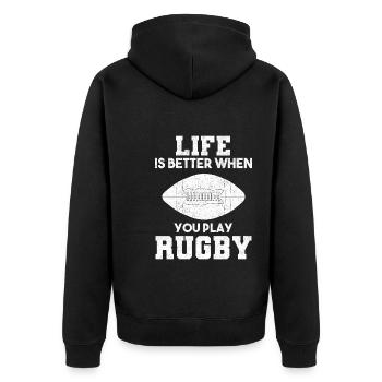 Life Is Better When You Play Rugby Rugbyspieler - Unisex Premium Bio Zip Hoodie - Schwarz - Hinten - Nico (187cm)