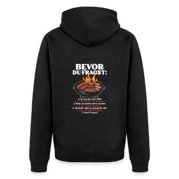 Bevor Du Fragst Grillmeister - Unisex Premium Bio Zip Hoodie - Schwarz - Hinten - Nico (187cm)