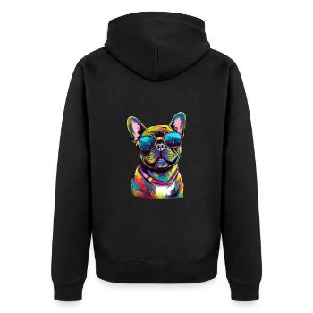 Französische Bulldogge Niedlicher Hund Farbeimer - Unisex Premium Bio Zip Hoodie - Schwarz - Hinten - Nico (187cm)