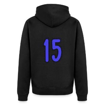 15. 15 JAHRE. 15. JAHRESTAG. 15-JÄHRIGES JUBILÄUM. - Unisex Premium Bio Zip Hoodie - Schwarz - Hinten - Nico (187cm)