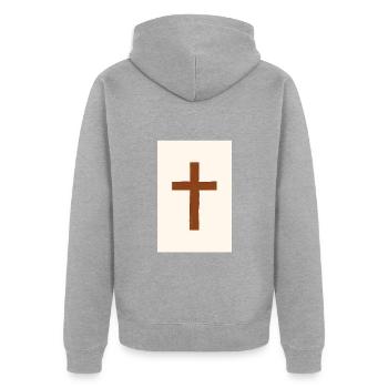Minimalistische christliche Dekoration, - Unisex Premium Bio Zip Hoodie - Grau meliert - Hinten - Nico (187cm)