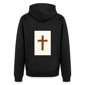 Minimalistische christliche Dekoration, - Unisex Premium Bio Zip Hoodie - Schwarz - Hinten - Nico (187cm)