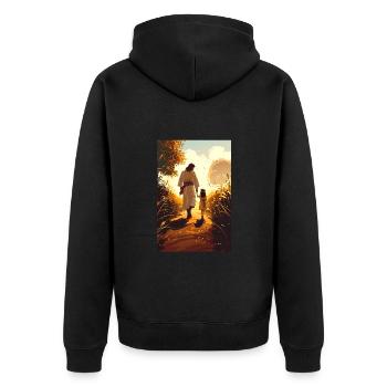 Modernes Christliches Dekor, Jesus Wandeln Mit - Unisex Premium Bio Zip Hoodie - Schwarz - Hinten - Nico (187cm)