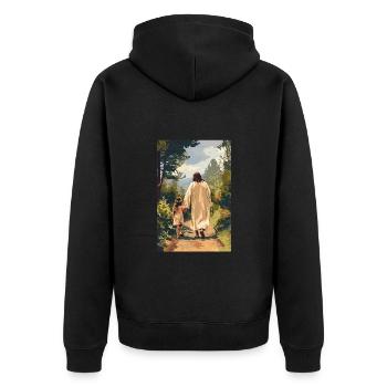 Jesus wandert mit einem kleinen Mädchen, - Unisex Premium Bio Zip Hoodie - Schwarz - Hinten - Nico (187cm)