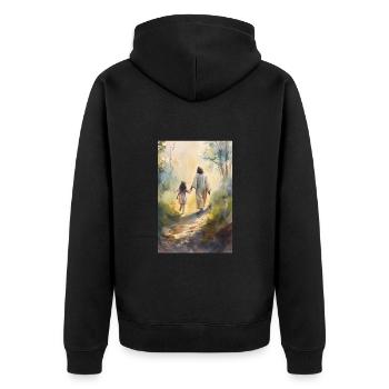 Jesus mit einem Mädchen, Kommunionsgeschenk, - Unisex Premium Bio Zip Hoodie - Schwarz - Hinten - Nico (187cm)