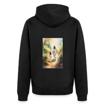 Jesus Wandeln Mit Einem Mädchen, Aquarellmalerei, - Unisex Premium Bio Zip Hoodie - Schwarz - Hinten - Nico (187cm)