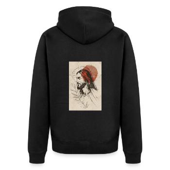 Zeitgenössische minimalistische Jesus - Unisex Premium Bio Zip Hoodie - Schwarz - Hinten - Nico (187cm)