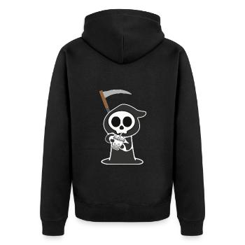 Halloween Sensenmann mit Sense und Bubbletea - Unisex Premium Bio Zip Hoodie - Schwarz - Hinten - Nico (187cm)