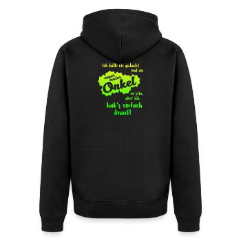 Super cooler Onkel Geschenk bester Onkel - Unisex Premium Bio Zip Hoodie - Schwarz - Hinten - Nico (187cm)