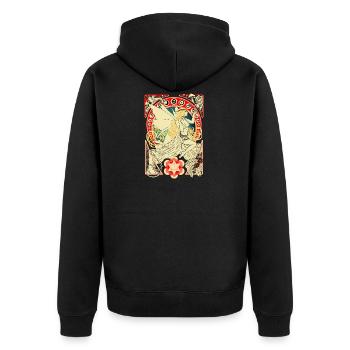 DMT Fee - Unisex Premium Bio Zip Hoodie - Schwarz - Hinten - Nico (187cm)