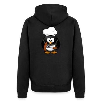 Boiling penguin with bratwurst. Gift - Unisex Premium Organic Zip Hoodie - black - Back - Nico (187cm)