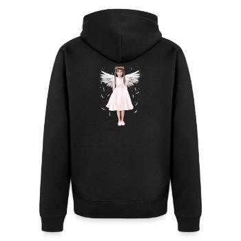 Engel oder (B)Engel - Unisex Premium Bio Zip Hoodie - Schwarz - Hinten - Nico (187cm)
