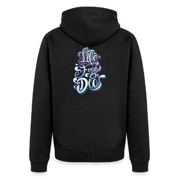 frei leben oder sterben - Unisex Premium Bio Zip Hoodie - Schwarz - Hinten - Nico (187cm)