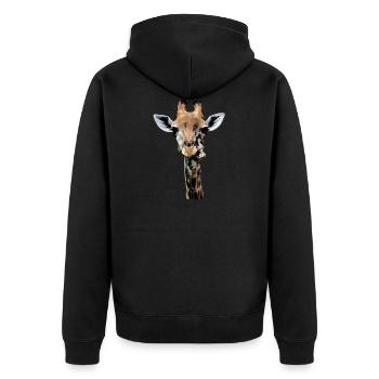 witzige Giraffe, die gerade kaut - Unisex Premium Bio Zip Hoodie - Schwarz - Hinten - Nico (187cm)