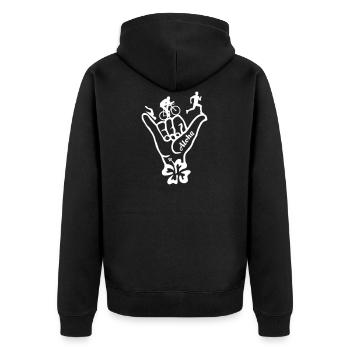 Triathlon Aloha - Unisex Premium Bio Zip Hoodie - Schwarz - Hinten - Nico (187cm)