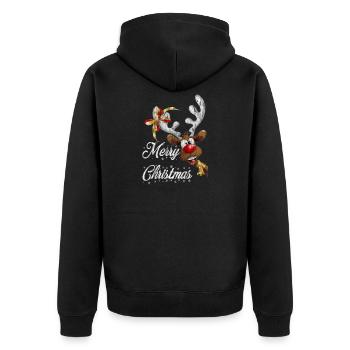 Rudolf Rentier Weihnachten - Unisex Premium Bio Zip Hoodie - Schwarz - Hinten - Nico (187cm)