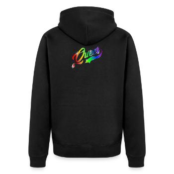 Queer LGBT Regenbogen Gay Pride CSD - Unisex Premium Bio Zip Hoodie - Schwarz - Hinten - Nico (187cm)