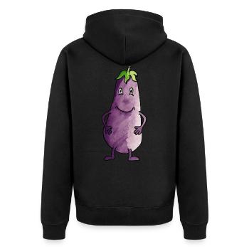 Aubergine - Unisex Premium Bio Zip Hoodie - Schwarz - Hinten - Nico (187cm)