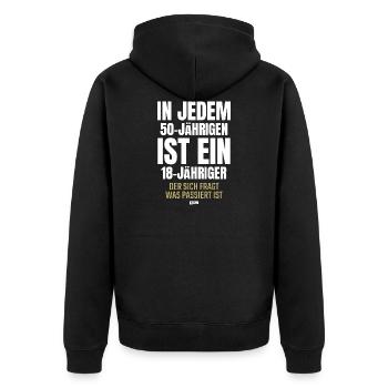 À tous les 50 ans, un jeune de 18 ans est lui-même - Veste à capuche bio Premium Unisexe - noir - Dos - Nico (187cm)