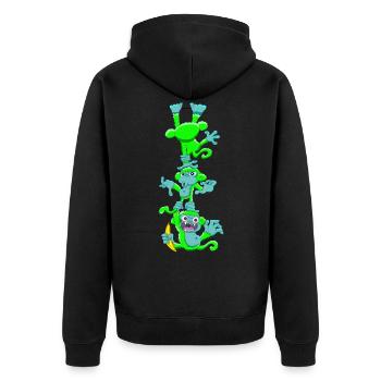 Gib den neon grünen Affen keinen Zucker! - Unisex Premium Bio Zip Hoodie - Schwarz - Hinten - Nico (187cm)