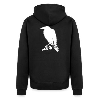 Rabe / Raven (1c) - Unisex Premium Bio Zip Hoodie - Schwarz - Hinten - Nico (187cm)