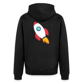 Rakete - Unisex Premium Bio Zip Hoodie - Schwarz - Hinten - Nico (187cm)