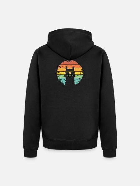 retro sunset llama llama alpaca stylish - Unisex Premium Organic Zip Hoodie - black
