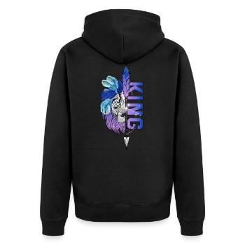 Löwe King - Queen Pärchendesign Valentinstag - Unisex Premium Bio Zip Hoodie - Schwarz - Hinten - Nico (187cm)