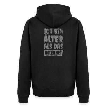 Ich bin so alt - Unisex Premium Bio Zip Hoodie - Schwarz - Hinten - Nico (187cm)
