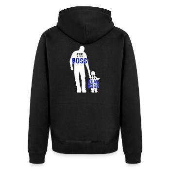 Vater und Sohn Papa und Sohn Boss Partnerlook - Unisex Premium Bio Zip Hoodie - Schwarz - Hinten - Nico (187cm)