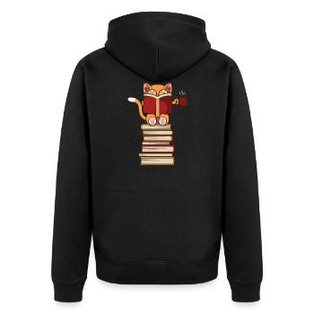 Katzen und Lesen Bücher Literatur - Unisex Premium Bio Zip Hoodie - Schwarz - Hinten - Nico (187cm)