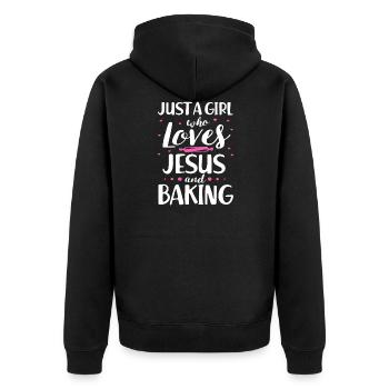 Just A Girl Who Loves Jesus And Baking - Unisex Premium Bio Zip Hoodie - Schwarz - Hinten - Nico (187cm)