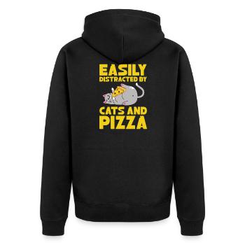 Easily Distracted By Cats And Pizza - Unisex Premium Organic Zip Hoodie - black - Back - Nico (187cm)