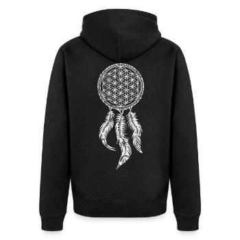 Attrape-rêves fleur de vie plumes Yoga printemps - Veste à capuche bio Premium Unisexe - noir - Dos - Nico (187cm)