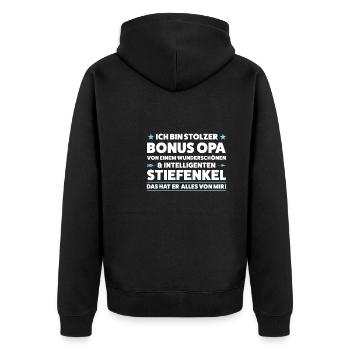 Bonus Opa Stiefenkel Stiefopa Geschenk - Unisex Premium Bio Zip Hoodie - Schwarz - Hinten - Nico (187cm)