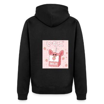 Japanisches japanisches Erdbeer - Unisex Premium Bio Zip Hoodie - Schwarz - Hinten - Nico (187cm)