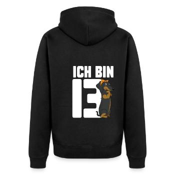 13.Geburtstag Dackel Hund Geschenk - Unisex Premium Bio Zip Hoodie - Schwarz - Hinten - Nico (187cm)