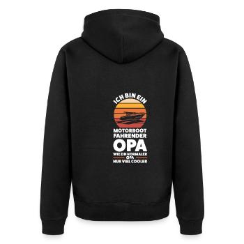 Motorboot Opa Bootfahrer Geschenk - Unisex Premium Bio Zip Hoodie - Schwarz - Hinten - Nico (187cm)