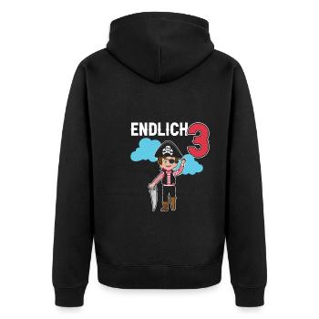 3.Geburtstag Pirat Piraten Geschenk - Unisex Premium Bio Zip Hoodie - Schwarz - Hinten - Nico (187cm)